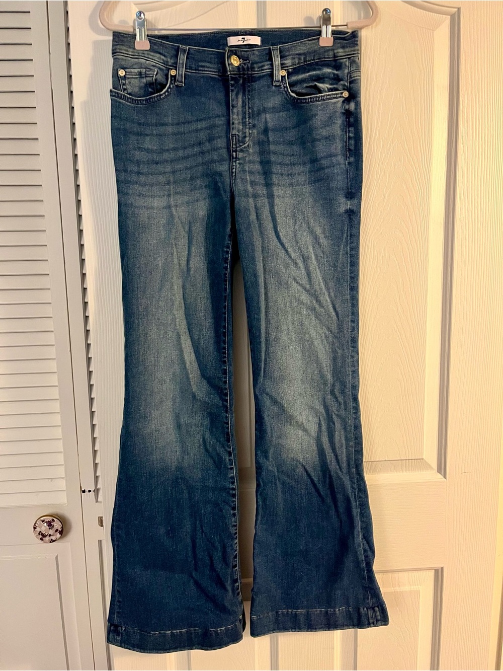 7 For All Mankind Medium Blue Flare Jeans - Women's - Picture 2 of 5